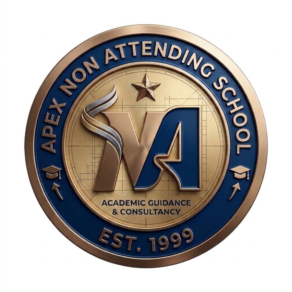Official 3D circular emblem for Apex Non Attending School admission and dummy school admission in Delhi, Patna, Kota, and Darbhanga India.